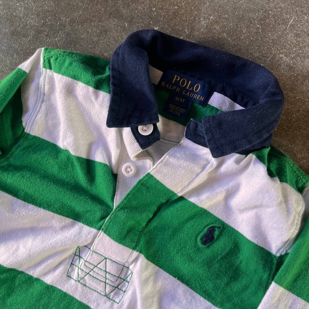 Striped polo Ralph Lauren toddler polo longsleeve shirt green/white boys 3T